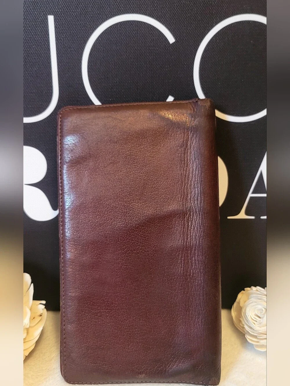 CHANEL Camellia Long Bifold Wallet CC Logo Brown/Plum Purse Authentic